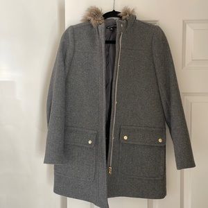 J. Crew Mercantile Gray Wool Coat Jacket Fur Collar Size 00